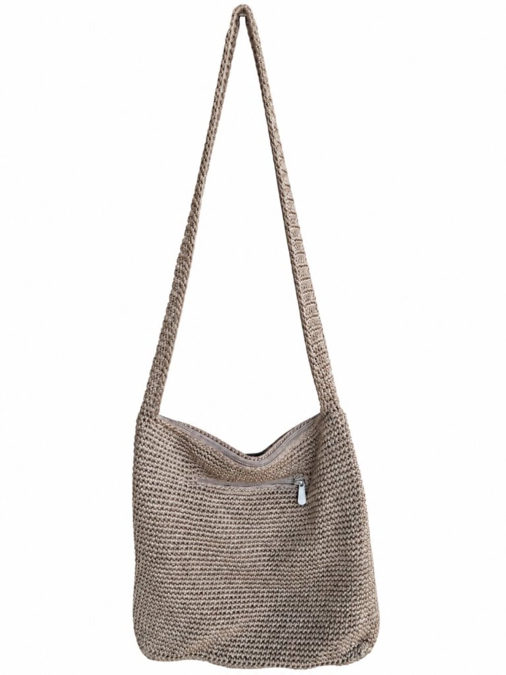 Vintage 90s Boho The Sak Crochet Hobo Shoulder Crossbody Bag Beige Tan